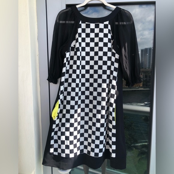 black and white checkered dress zara GINGHAM MIDI DRESS - White / Green